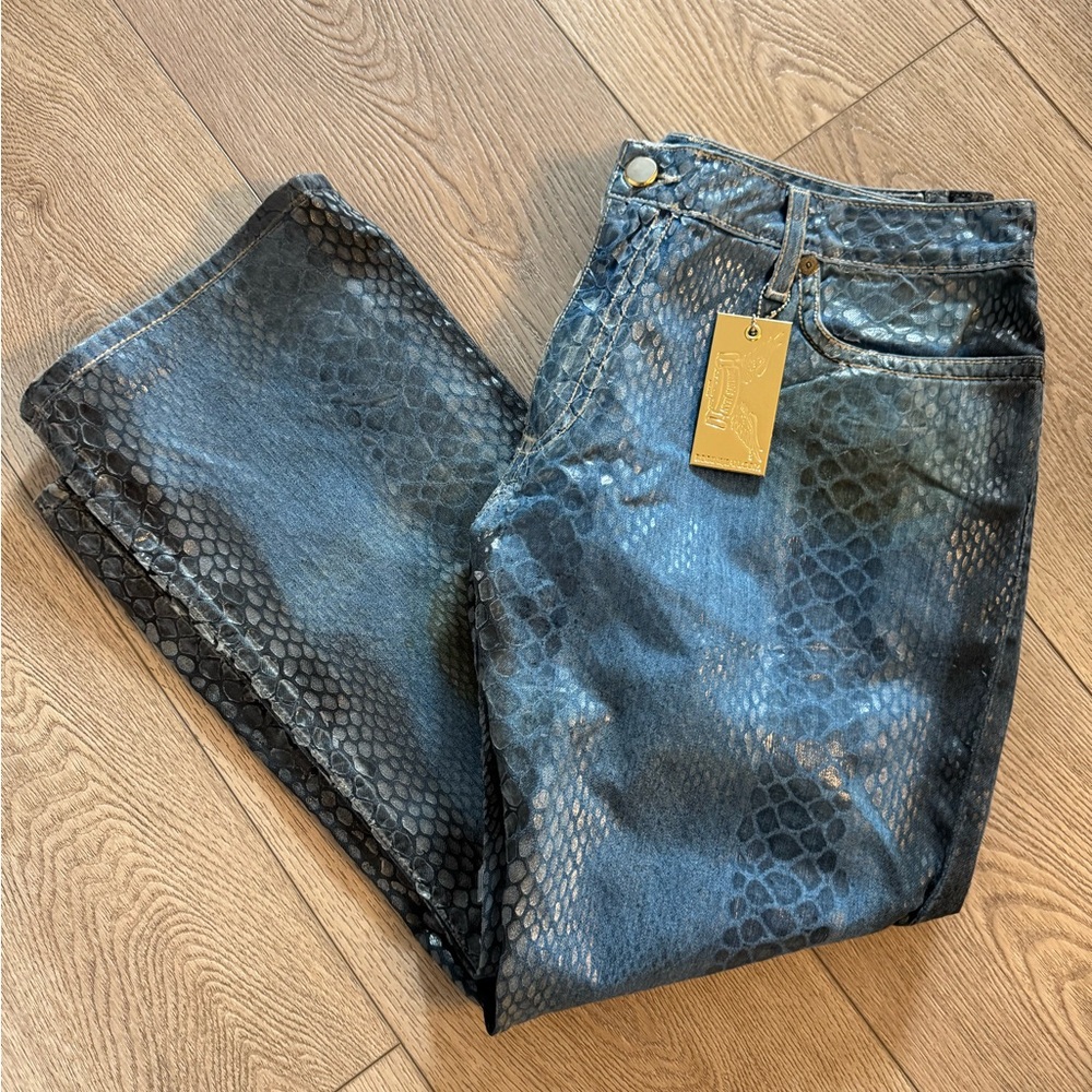 Robin's Jean Black and Blue Patterned Straight Jeans